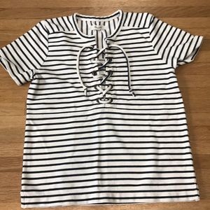 Women’s black and off white stripped top